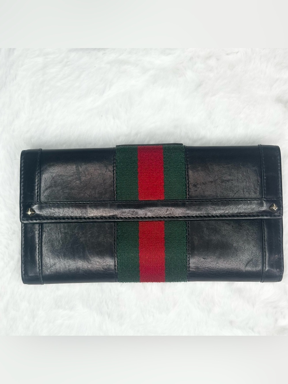 *GUCCI* Vintage Cherry Line Black Leather Long Wallet